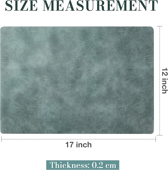 Roxifina Faux Leather Placemats Set of 6 - Vinyl Placemats Wipeable Waterproof Oil-Proof PU Place Mats Heat Resistant Reversible Table Mats for Dining, Kitchen, Outdoor, 12 x 17 Inch (Blue-Green Gray)