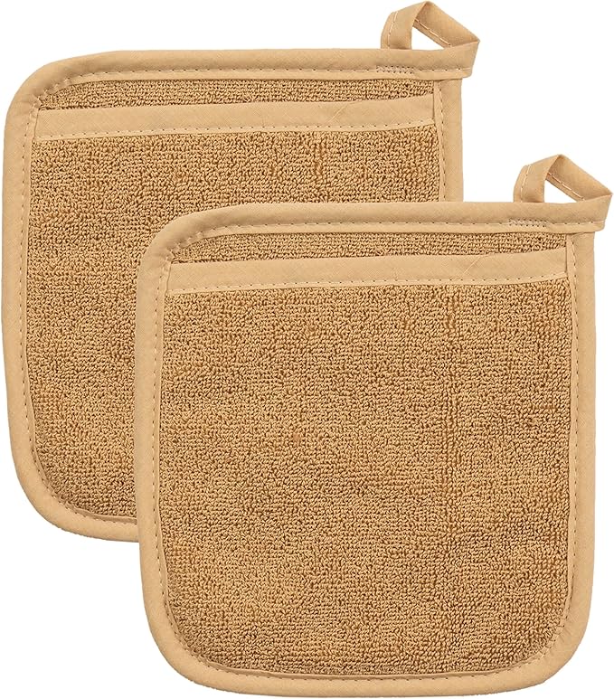 RITZ Terry Pocket Mitt & Hot Pad: Unparalleled Heat Resistant, Durable 100% Cotton – Ergonomically Designed for Optimal Grip – Easy-Care Machine Washable – 2-Pack, Straw