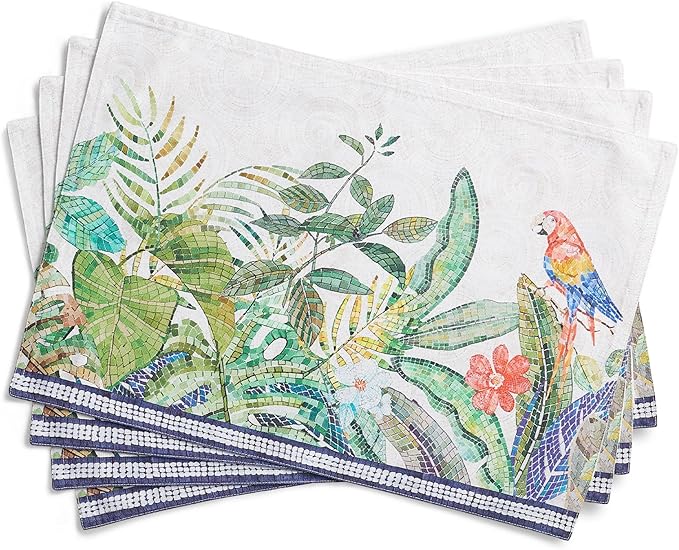 Maison d' Hermine Placemats 100% Combed Cotton Premium Set of 4 Dinner Placemat, Decorative Washable Cloth Placemat, Dining, Buffet Parties & Camping - Mosaic (13"x19")