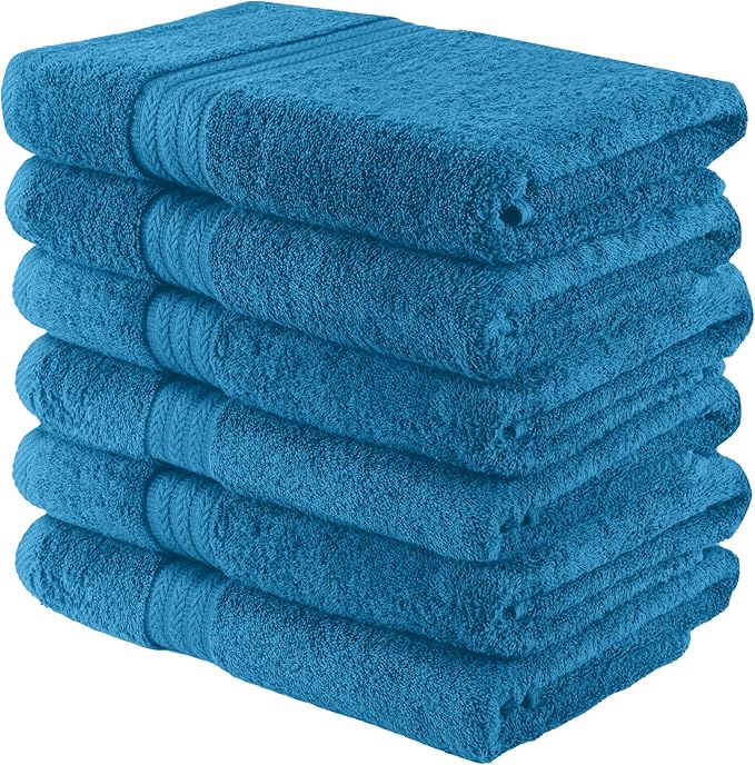 HERCULEAN Large Bath Towels 24 x 50 Pack of 6 | Quick Dry and Highly Absorbent | 100% Cotton Terry Towels for Bathroom - Perfect for Shower - Pool and Spa - Luxury Soft Towels - Teal Blue