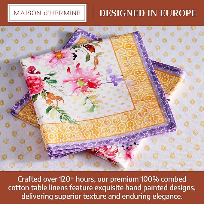 Maison d' Hermine Napkin 100% Combed Cotton Premium Cloth Napkin Decorative Washable Napkins Set of 4 for Home, Kitchen, Dining, Cocktail Parties & Camping - Summer Joy (20”X20”)