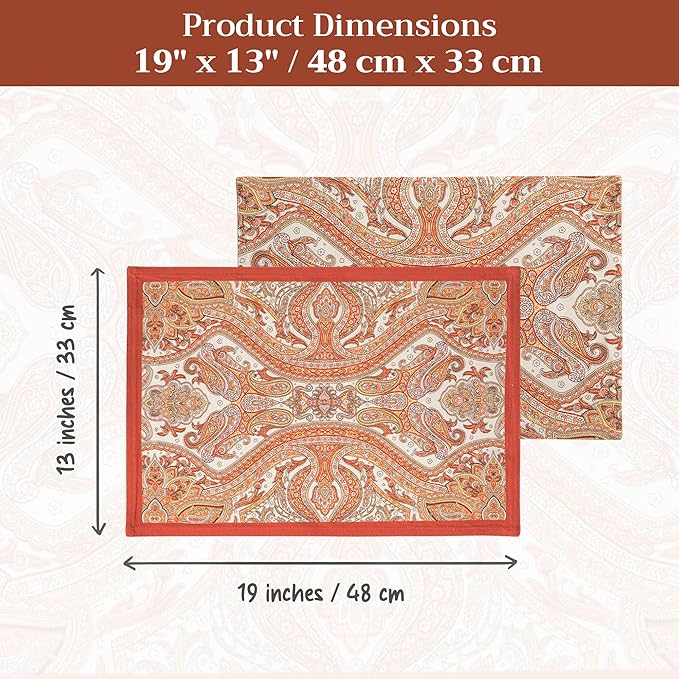 Maison d' Hermine Placemats Set of 4 100% Cotton Washable Cloth Place Mats, Reusable Table Mats for Thanksgiving Christmas Decorations Kitchen Dining Party Wedding (Kashmir Paisley, 13" x 19")