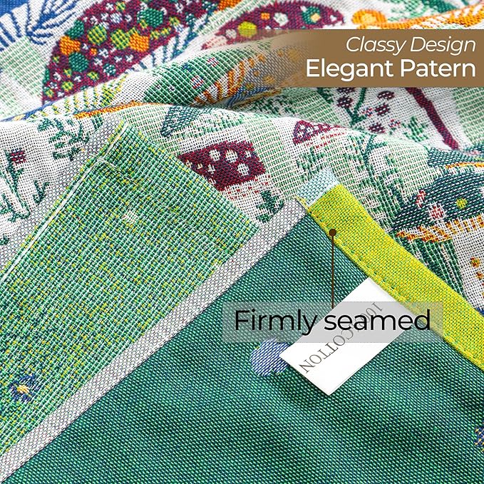 Flour Sack Green Kitchen Towels - Tea Towels Set of 2,Quick Dry 100% Cotton for Kitchen Drying Linework,Ultra Absorbent Decorative Boho Floral Large Hand Towels with Hanging Loop,Mushroom