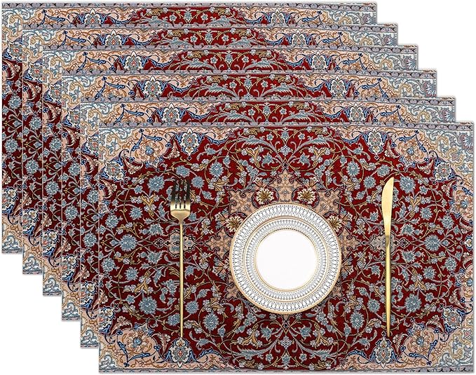 Abstract Ethnic African Geometric Boho Placemats Set of 6 Place Mats for Kitchen Table Washable Farmhouse Linen Table Mats Dining Decoration 12x18 Inch