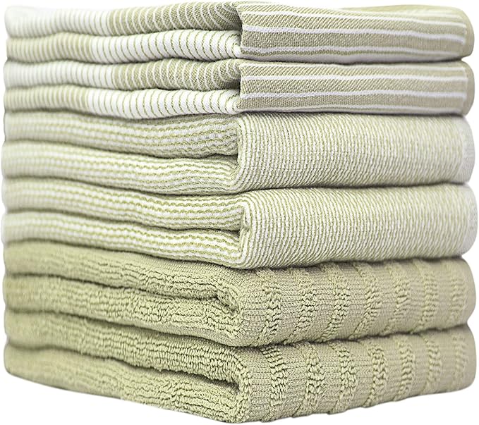 Premium Kitchen Towels (20”x 28”, 6 Pack) | Large Cotton Dish Towels | Flat & Terry Highly Absorbent Kitchen Linen Set with Hanging Loop | Sage