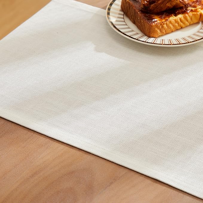 ZeeMart Rustic Cotton Linen Table Runner, 13x72 Inches Off White, Farmhouse Style Ivory Table Runners 72 Inches Long, Washable Kitchen Dining Table Decoration for Home Party Decor