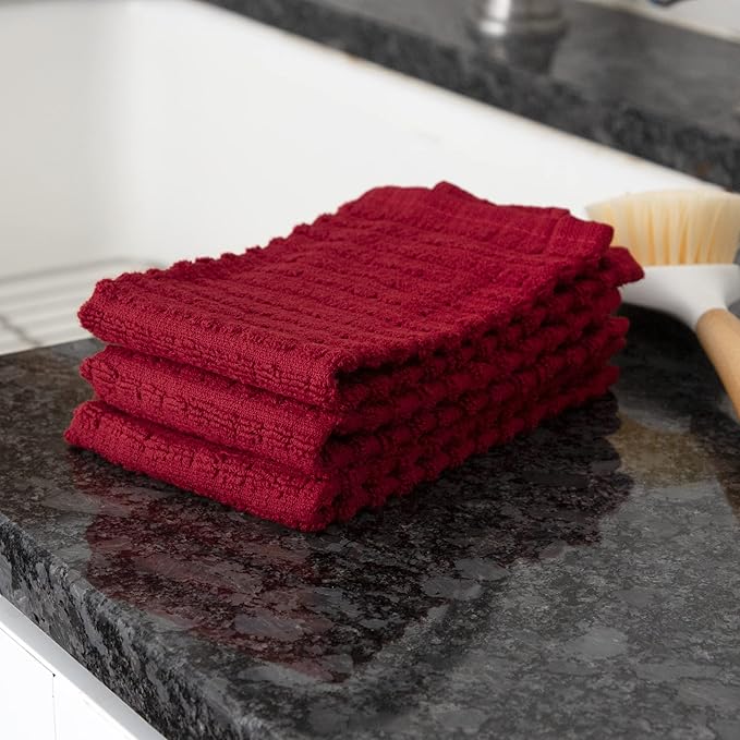 Ritz Royale Collection 100% Combed Terry Cotton, Highly Absorbent, Kitchen Dish Cloth Set, 13-3/4" x 12", 3-Pack, Solid, Paprika