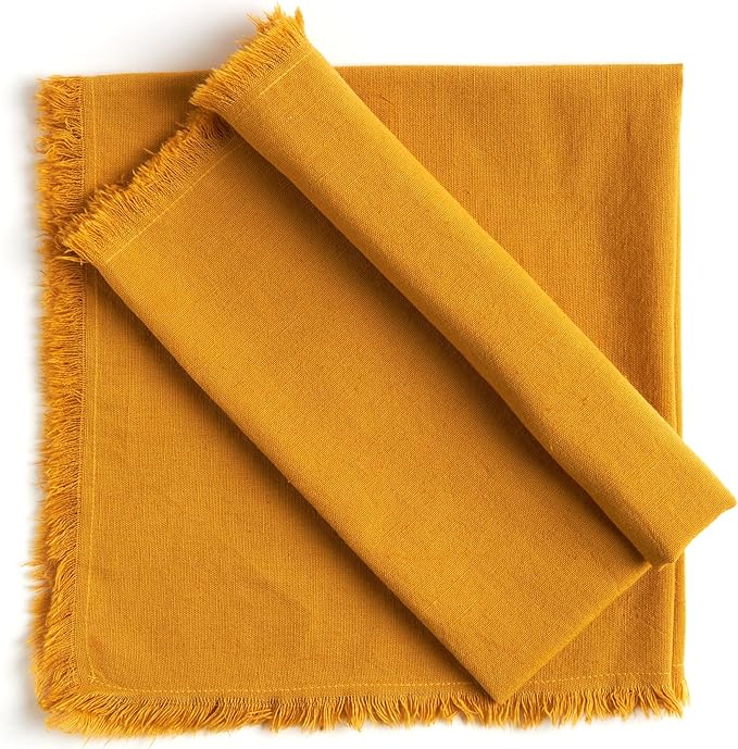ACCENTHOME Mustard Cotton Linen Napkin Set of 6 18x18 inch Dinner Napkins - Washable Soft Premium Hotel Quality Reusable Napkins Perfect Table Napkins for Family Dinners, Weddings & Everyday Use