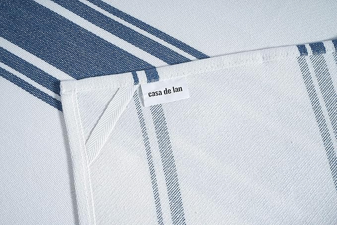Kitchen Towels Set – Pack of 6 (20’’ x 30’’) Extra Large Premium Cotton Dish Towels for Kitchen – Super Striped Towels – Absorbent – 100% Cotton – with Hanging Loop – Blue