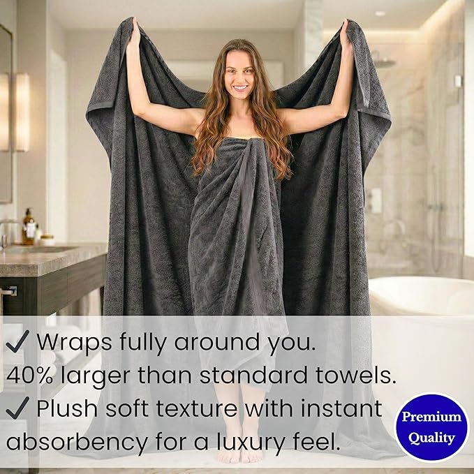 SALBAKOS Luxury 100% Turkish Cotton Bath Sheets 40x80 in Oversized Extra Large Bath Towels | Premium Hotel Quality Thick Soft Absorbent Turkish Towel for Spa Beach (Pack of 1, Gray, Jumbo Bath Sheet)