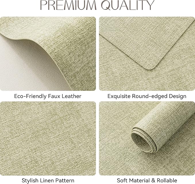 Romanstile Vinyl Placemats Set of 4-12 X 17 Inch - Faux Leather 100% Waterproof Oil-Proof Wipeable Place Mats, Heat Resistant Reversible PU Table Mats for Kitchen Dining Party Outdoor, Grass Green
