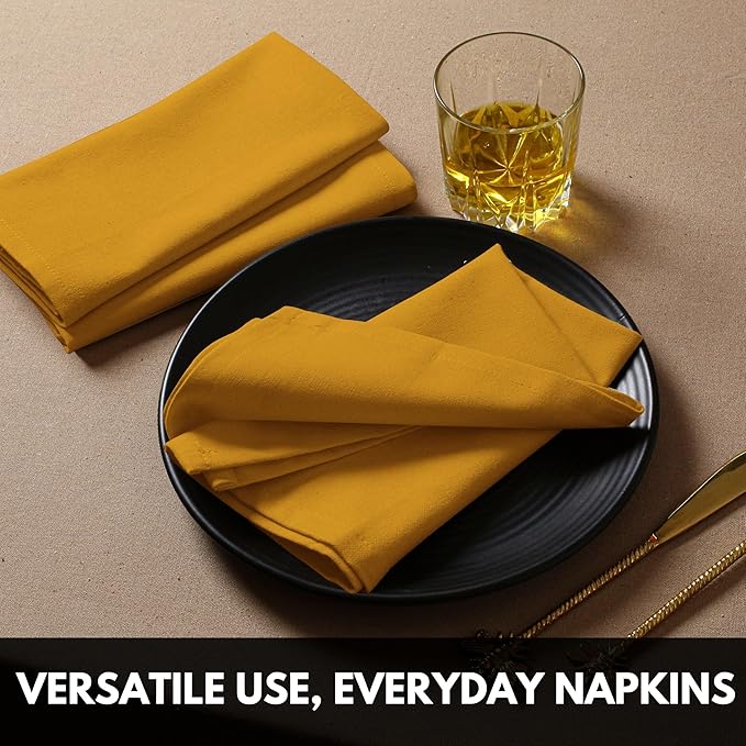 Cloth Napkins 100% Cotton 17x 17 Inches Table Napkin for Dining, Lunch, Holiday Parties & Cocktail, Decorative Washable Napkins - Mustard Yellow (Set of 4)