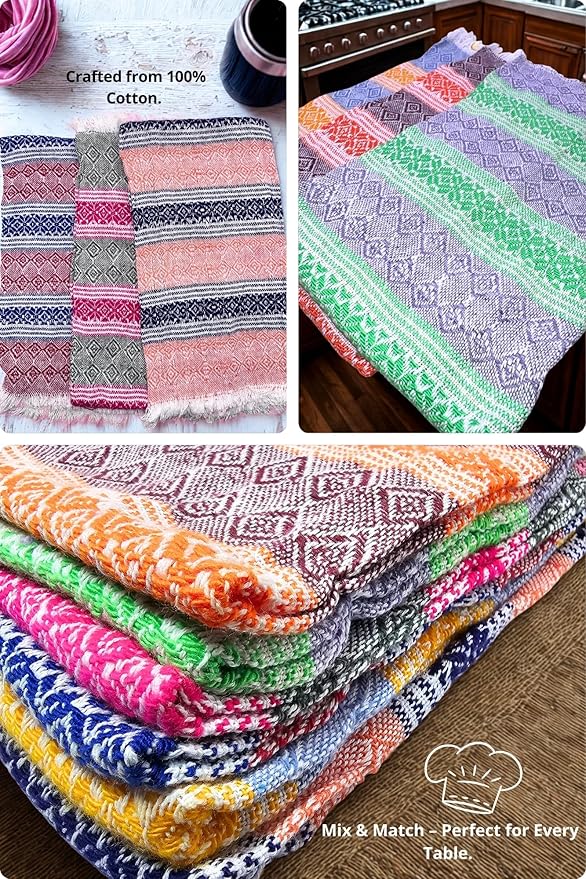 Jacq & Jürgen – Set of 6 Multicolor Cotton Cloth Napkins – 22"x18" – Rhombus Pattern – Dinner Table Linens or Tortilla Warmer Cloths (Rhombus Multicolor)