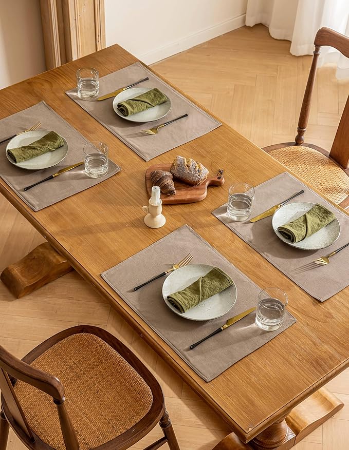 Cloth Placemats Set of 8 Machine Washable Burlap Brown Neutral Plate Coasters for Dining Table Mats Farmhouse Kitchen Table Decorations 12x18 Inch
