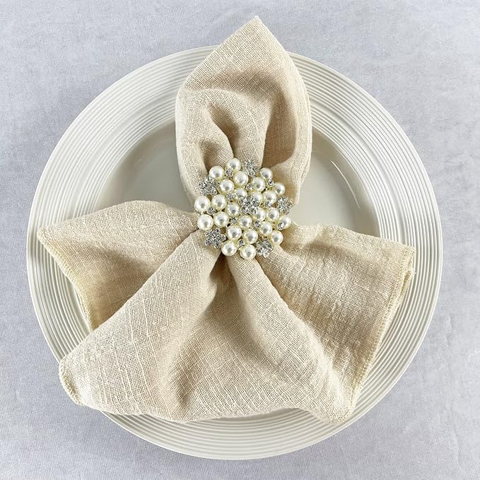 EHLDekol Gauze Cloth Napkins 6 Pack 16x16 Inches 100% Natural Soft Cotton Weddings Decorative Parties Family Everyday Use Bulk Linen Dinner Napkins (Light Begie, 6 Pack)