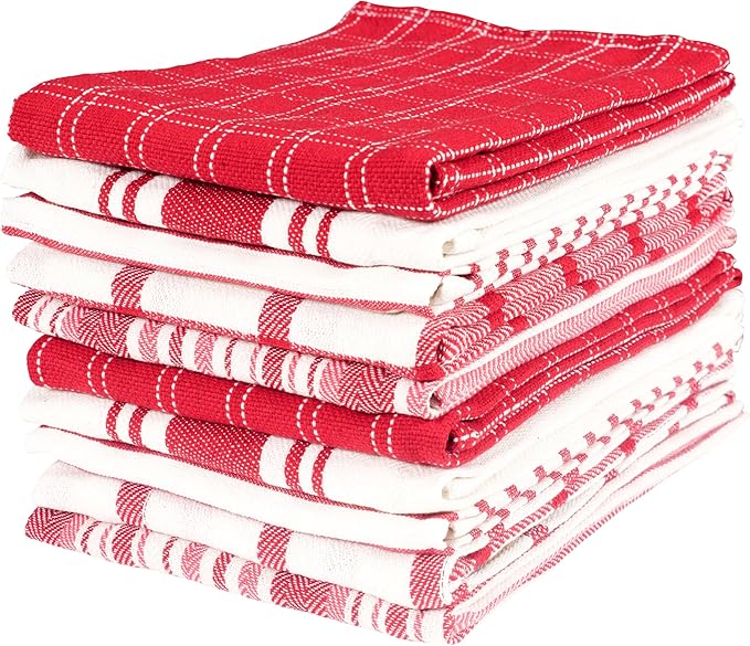 KAF Home Assorted Flat Kitchen Towels - Set of 10, 18 x 28 Inch (Red)