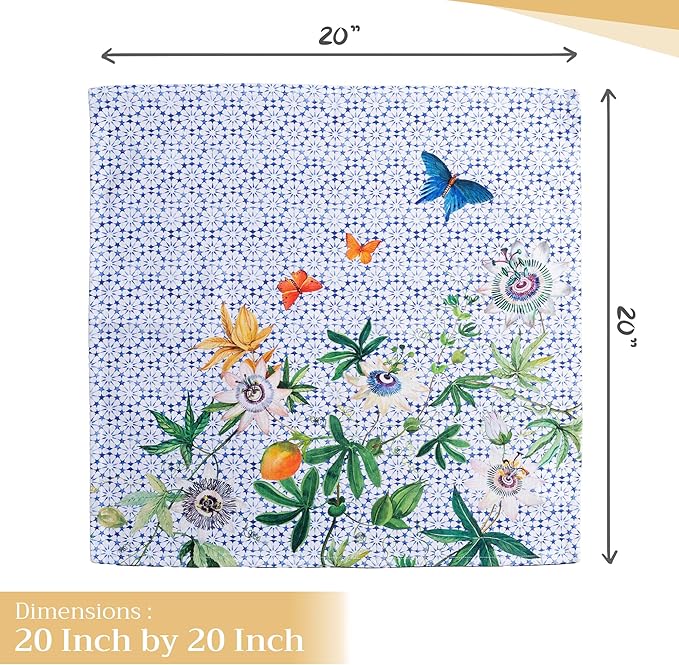 Maison d' Hermine Cloth Napkins Set of 4 100% Cotton Everyday Reusable Square Napkins Cloth Washable Dinner Party Wedding Restaurant Gifts for Mothers Day Spring/Summer (Passiflora, 20" x 20")