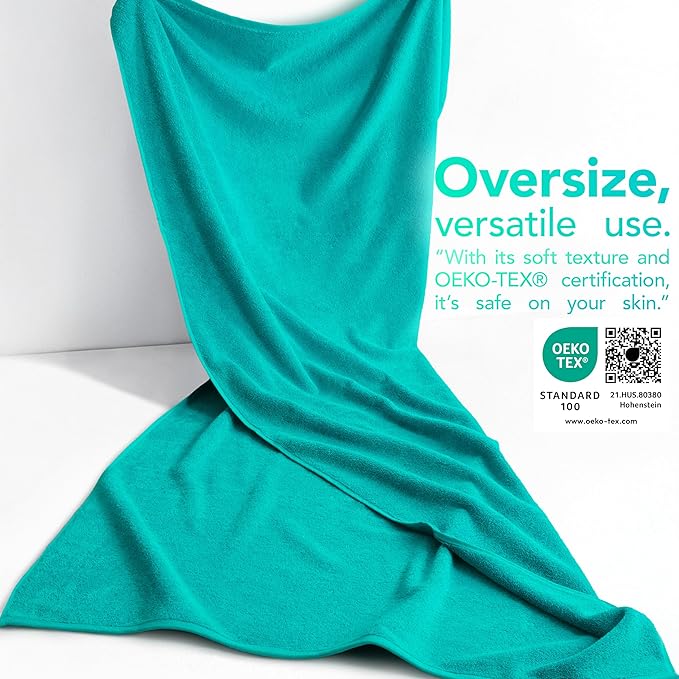 American Soft Linen 100% Cotton 600 GSM Turkish 40x80 Oversized Bath Towel Sheet, Extra Large Adult Towels for Bathroom, Turquoise Bath Sheet