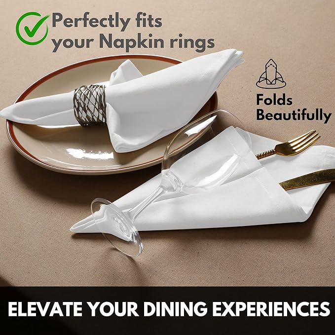 Cloth Napkin 100% Cotton Set of 12 Decorative Washable Table Napkins for Dining, Home, Wedding, Banquet - White (17"x17")