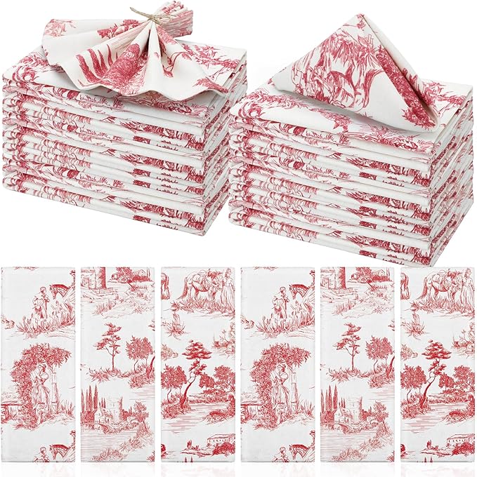 VitalCozy Cloth Napkins-15 x 15 Inch Soft Fabric Napkins Bulk Cloth Washable Reusable Plants Floral Square Napkin Cotton Dinner Towel for Spring Tea Party(Countryside,24 Pcs)