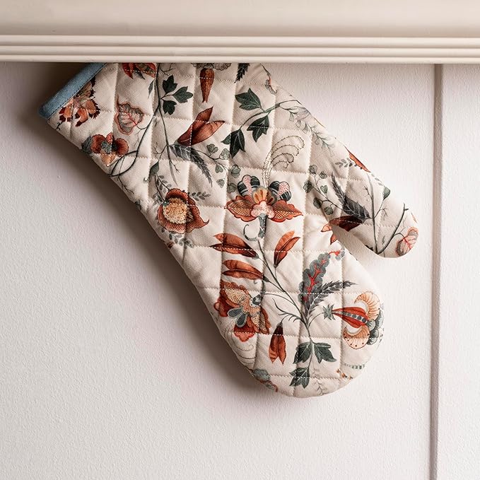 Maison d' Hermine Oven Gloves 100% Cotton Oven Mitt 7" x 13" with Loop Heat Resistant BBQ Cooking Gloves for Thanksgiving Christmas Decorations Baking Handling Hot Pans (Pack of 1, Dalida)