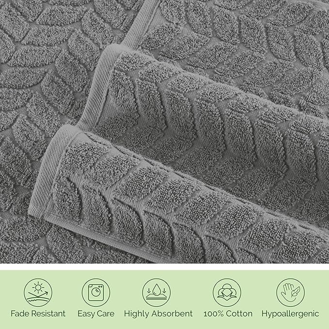 Elegant Comfort Luxury 6-Piece 100% Turkish Cotton Jacquard Braided Textured Premium Hotel Quality Towel Set– Soft and Absorbent, Includes 2 Bath Towels, 2 Hand Towels and 2 Washcloths, Gray