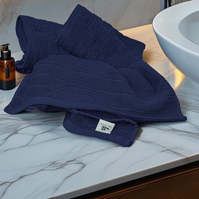 Tens Towels Pack of 6 Hand Towels, 100% Cotton, Lighter Weight, Quick to Dry, 16 x 28 Inches, Super Soft & Absorbent, Perfect for Bathroom & Kitchen, Navy