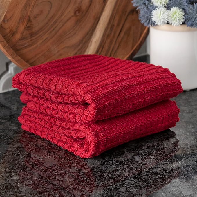 Ritz Royale Collection 100% Combed Terry Cotton, Highly Absorbent, Oversized Kitchen Towel Set, 28" x 18", 2-Pack, Solid, Paprika Red
