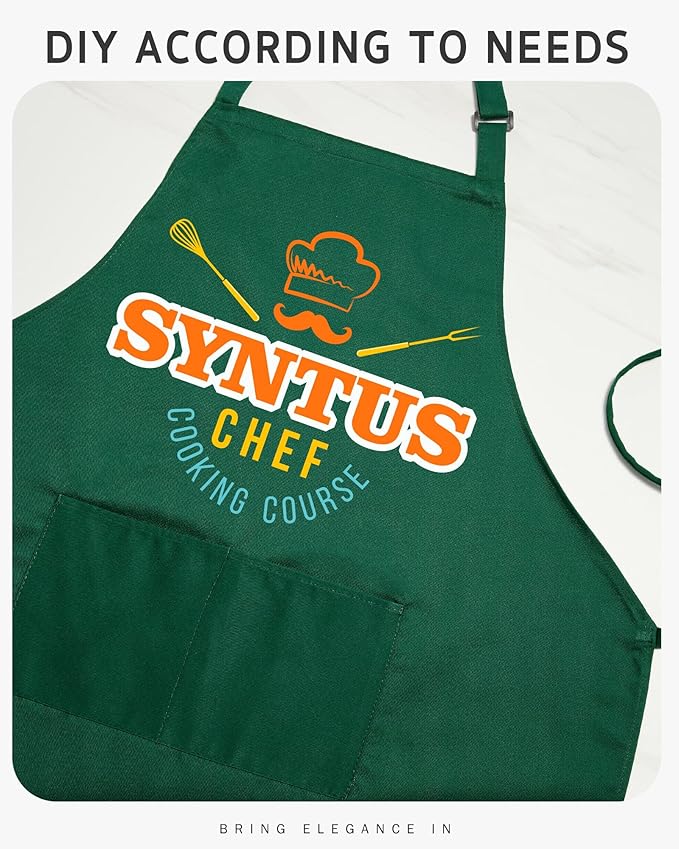 Syntus Apron for Men Women, Adjustable Cooking Kitchen Chef Aprons with 2 Pockets, Cotton/Polycotton/Polyester