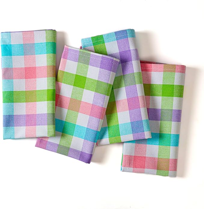 Native Fab Easter Checked Cloth Dinner Napkins Set of 4, 100% Cotton 18"x18", Soft, Reusable Table Napkin, Absorbent Hotel Quality, Machine Washable, Daily Dining, Everyday Use - Multi Colors
