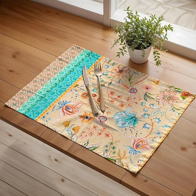 Maison d' Hermine Placemats Set of 4 100% Cotton Washable Cloth Place Mats Reusable Table Mats for Kitchen Dining Party Wedding Gifts for Mothers Day Spring/Summer(Luxury Loft - Peach, 13" x 19")