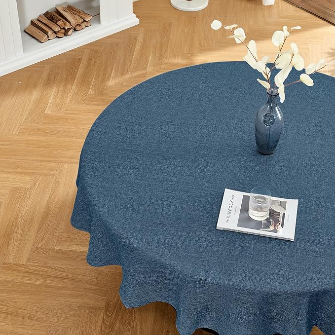 BALCONY & FALCON Round Tablecloth Washable Wrinkle Resistant and Water Proof Table Cloth Decorative Linen Fabric Tablecloth for Dining Parties Kitchen Wedding and Outdoor Use(Navy Blue, 70" Round)
