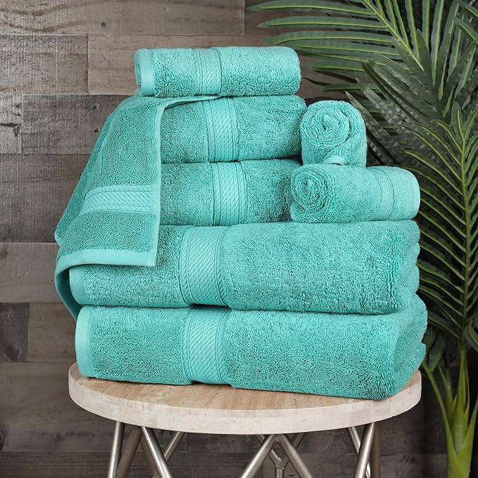SUPERIOR Egyptian Cotton Pile 8 Piece Towel Set, Includes 2 Bath, 2 Hand, 4 Face Towels/Washcloths, Ultra Soft Luxury Towels, Thick Plush Essentials, Guest Bath, Spa, Hotel Bathroom, Turquoise