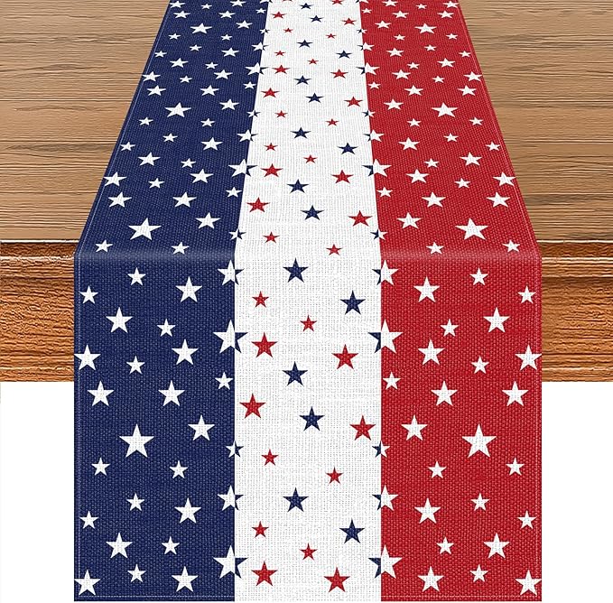 72 x 13 Inches Patriotic Table Runner, Red White and Blue Star Print American Flag Runner for 4th of July, Memorial Day, Veterans Day, and Independence Day Table Top Kitchen Decorations