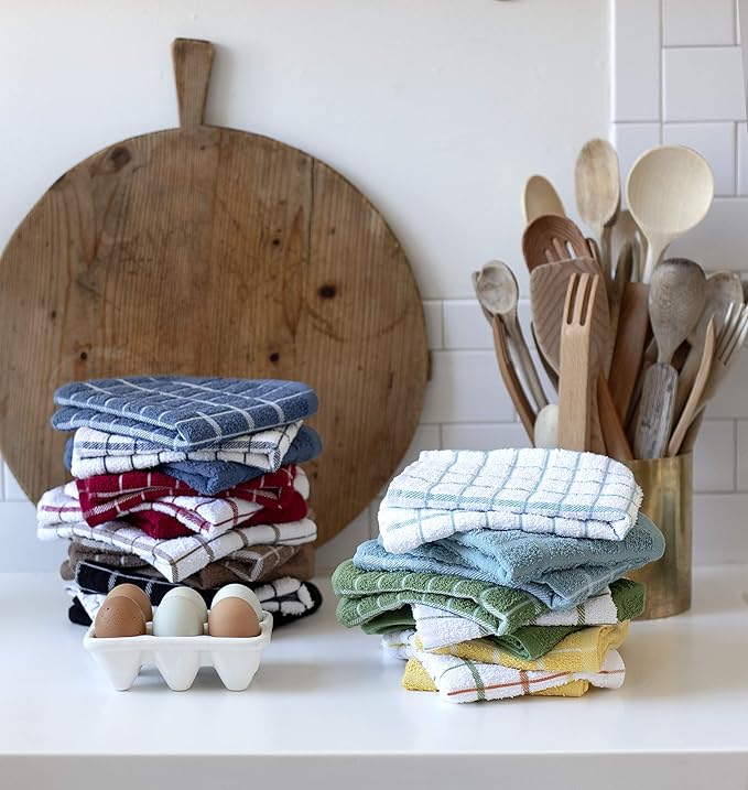 Ritz Premium 100% Cotton Terry Check Kitchen Dish Towels - Highly Absorbent, Super Soft, Long-Lasting, 25"x15", 3-Pack, Federal Blue