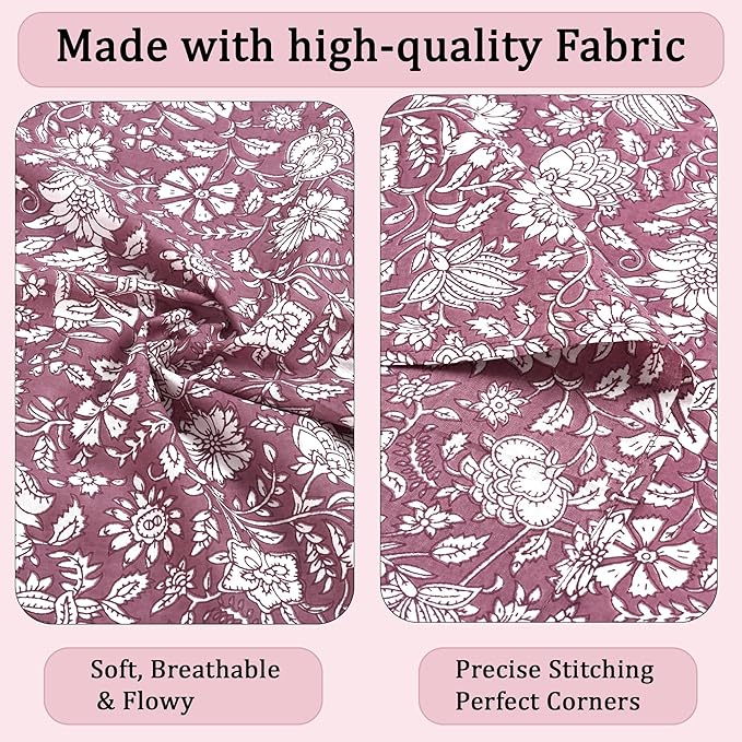 Ridhi Mauve Vine Garden Hand Block Print 100% Cotton Napkins 18" x 18" (Set of 4) Reuseable Kitchen Napkins Cloth Decor Dinner Party Wedding Cocktail Gift for Spring, Easter, Valentine
