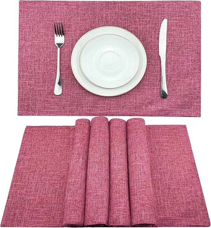 Weabetfu Cloth Placemats Set of 4 Heat Resistant Dining Table Placemmats Cotton Linen Machine Washable Kitchen Table Mats Wrinkle Free Thick Fabric Place Mat,Easy to Clean,13"x19"