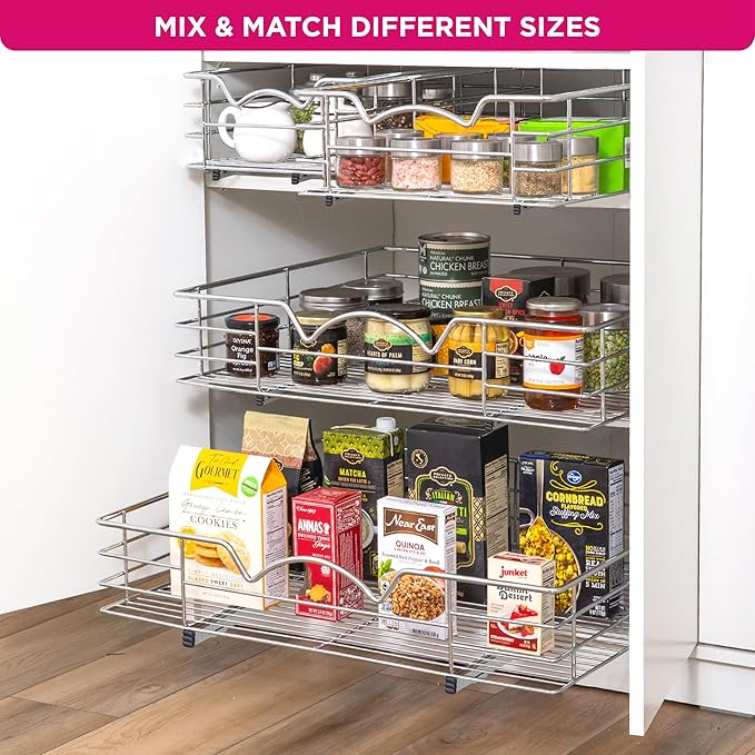 HOLDN’ STORAGE Pull Out Cabinet Organizer, Slide Out Drawer for Kitchen Cabinets & Pantry, Roll Out Shelf for Pots, Pans & Under Sink Storage, Heavy-Duty Full-Extension, 30" W x 21" D x 5" H
