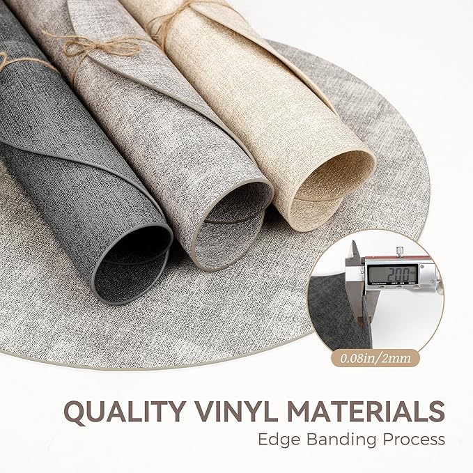 13"Round Placemats Set of 8, Reversible Faux Leather Heat Resistant Table Mats, 100% Waterproof Oilproof Wipeable Table Protective Placemats for Vinyl, Washable for Indoor & Outdoor Use (8, Deep Gray)