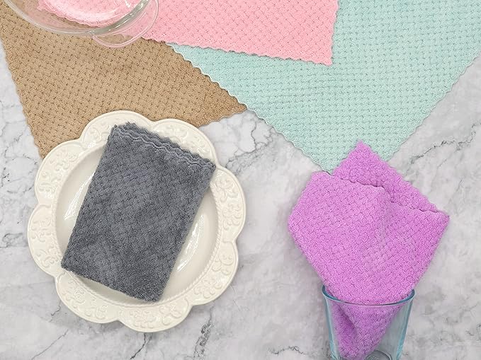 Microfiber Cleaning Cloth Lint Free Cleaning Rags, 10 Pack Fast Drying Dish Rags for Cleaning, Super Absorbent Kitchen Dish Cloths for Wash Dishes,12 in x 12 in, Mix Color