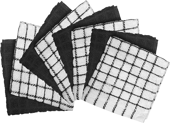 Bumble Dish Cloths (8 Pack) | 12" x 12" | 100% Cotton Kitchen Towels | 405 GSM | Soft, Highly Absorbent & Durable Dish Towels for Kitchen | Black