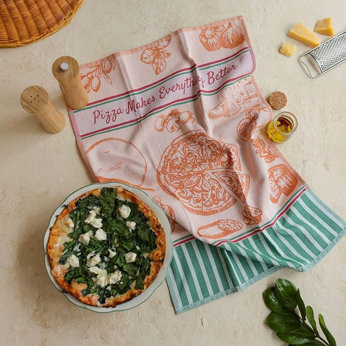 sea me at home 100% Cotton French Jacquard Kitchen Tea Towel Set of 4 - Italian & French Gourmet Kitchen Towels (Gourmet Moments)