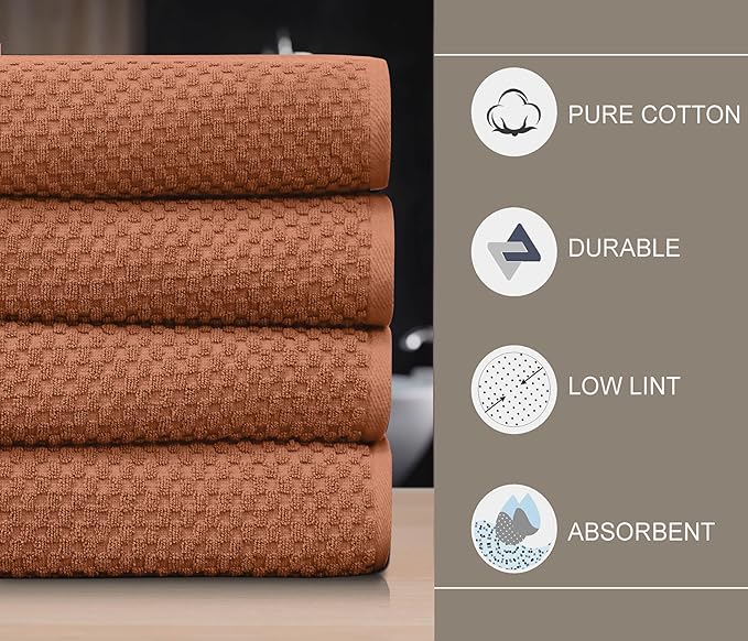 COTTON CRAFT Waffle Bath Towel - Set of 4 Luxurious Euro Spa Waffle Weave Towels - 100% Ringspun Cotton - Super Absorbent Quick Dry Bath Shower Towels - Oversized 30 inches x 56 inches - Mocha