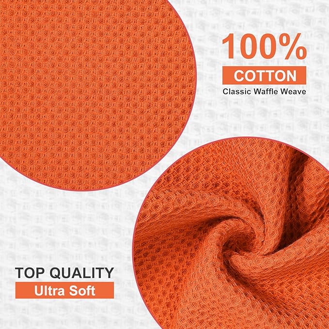 Homaxy 100% Cotton Dish Cloths, 8 Pack - 12 x 12 Inches, Waffle Weave Super Soft and Absorbent Dish Towels Quick Drying Dishcloths, Orange