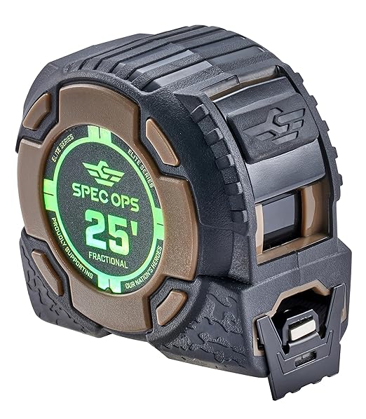 Spec Ops Tools 25-Foot Elite Series Magnetic Tape Measure, 1 1/4" Double-Sided Blade, Includes Fractional Markings, 12 Feet of Stand Out, Military-Grade Composite Case, 3% Donated to Veterans