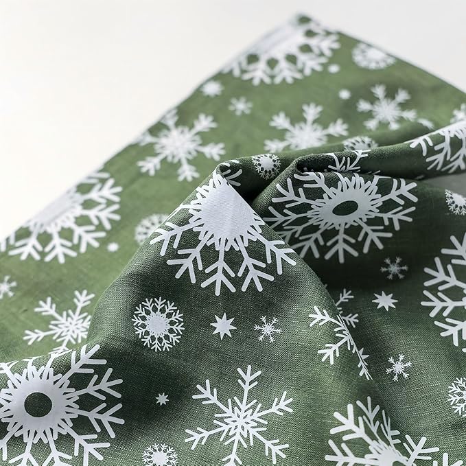 100% Pure Linen Christmas Napkins 15 x 15 Inch Snowflake Pattern - Set of 6 Pack, Green Dinner Cloth Napkin European Flax Natural Fabric Washable for Home and Kitchen