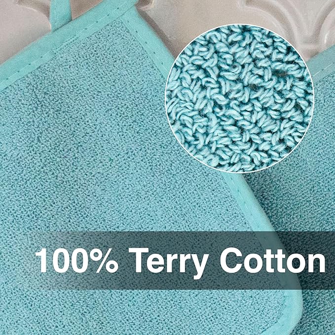 RITZ Terry Potholder & Hot Pad: Unparalleled Heat Resistant, Durable 100% Cotton – Ergonomically Designed for Optimal Grip – Easy-Care Machine Washable – 2-Pack, Dew