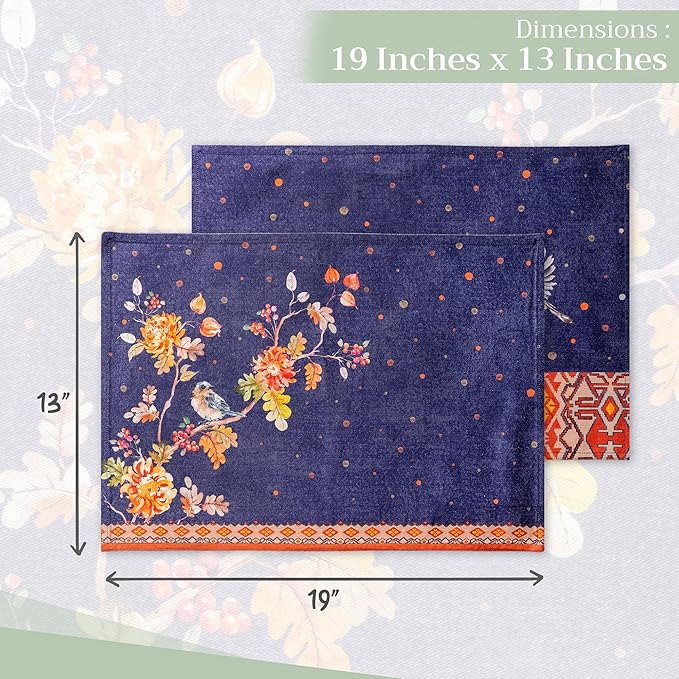 Maison d' Hermine Placemats Set of 4 100% Cotton Washable Cloth Place Mats, Reusable Table Mats for Thanksgiving Christmas Decorations Kitchen Dining Party Wedding (Kelim - Infinity, 13" x 19")