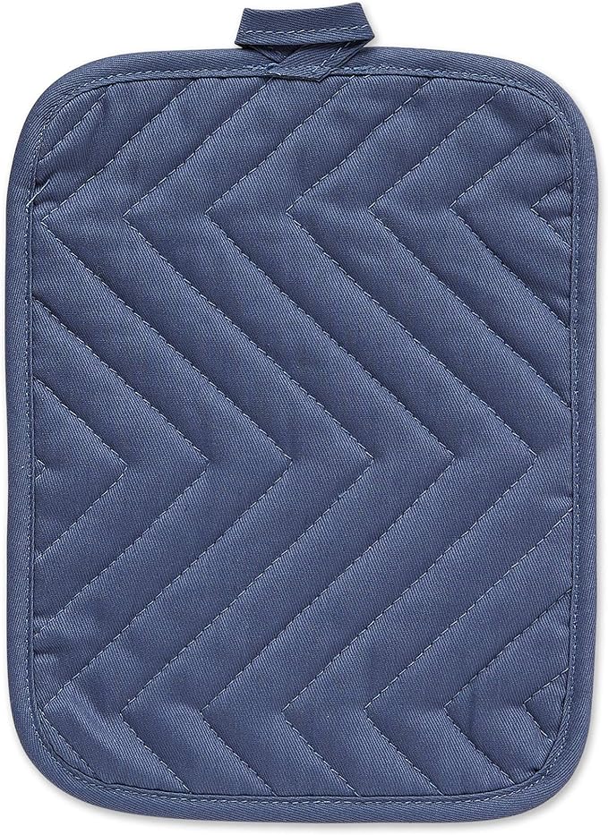 DII Heat Resistant Quilted Cotton Pot Holder Set, Designed with Space to Personalize Allowing a Customized Design, 7x9, French Blue, 3 Count