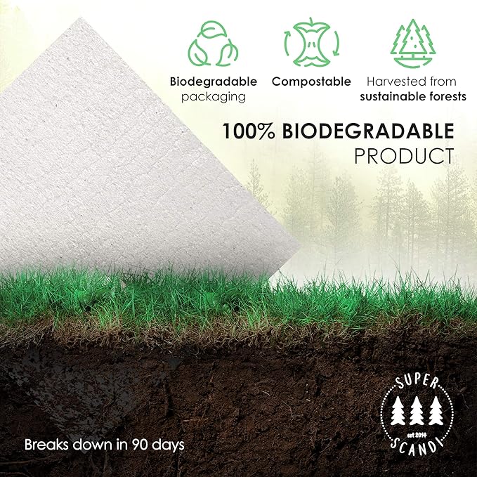 SUPERSCANDI 5 Pack Swedish Dishcloths for Kitchen - 100% Biodegradable & Compostable Reusable Paper Towels Washable, Food-Safe & Without Plastic - Dish Rags Suitable for Any Surface, Moon Green